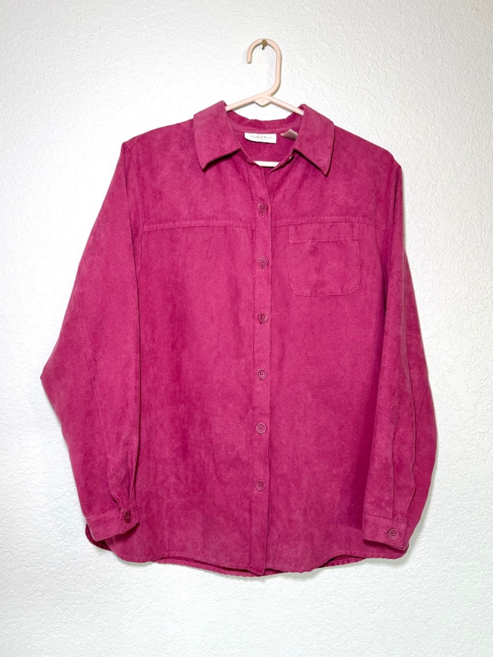 Studio Works  Blouse Womens S Suede Look Rose Long Sleeve Button Up Soft Vintage